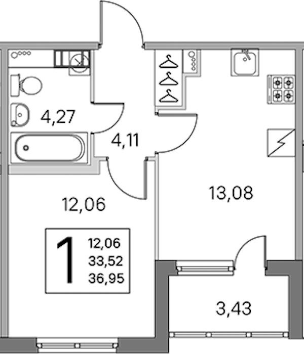 1-комнатная квартира 33.52 м², 5/5 эт., ЖК «ЮгТаун. Олимпийские кварталы»
